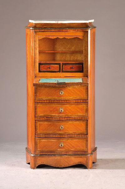 27042089a - Kleiner Sekretär, Frankreich, um 1890-1900, Nußbaumfurnier gespiegelt mit Intarsien, ...