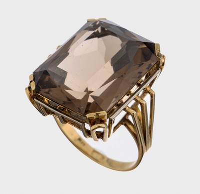 Image 14 kt Gold Rauchquarz-Ring, 1950er Jahre, GG 585/000, gr. facett. Rauchquarz, RW 57, ...