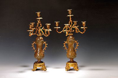 Image Paar Kerzenleuchter, Girandolen, Frankreich, 2. Hälfte 19.Jh., Bronze und Gelbguß, je ...