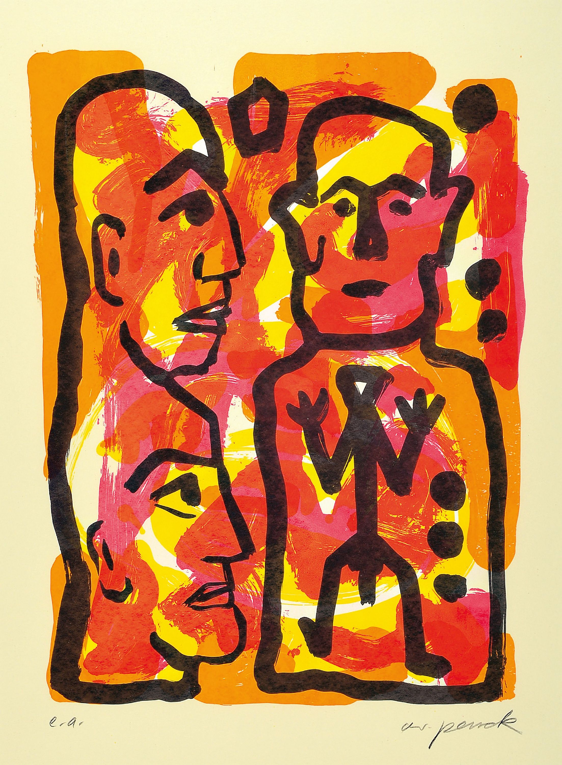 Image 27042127 - A.R. Penck, 1939-2017, Ohne Titel, Farbserigraphie, handsigniert, bez.: e.a., ca. ...