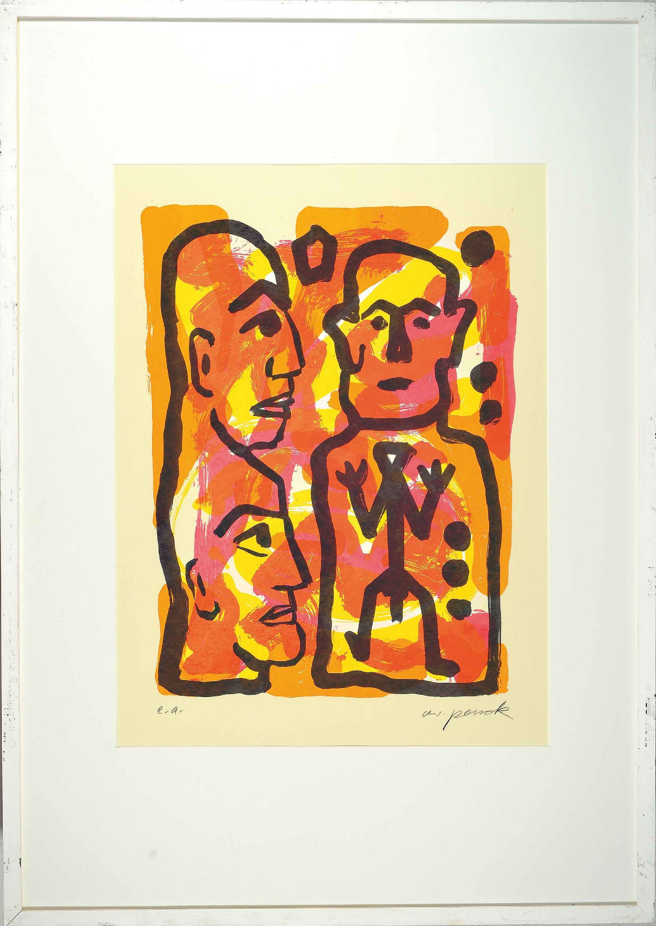 Detail k: A.R. Penck, 1939-2017, Ohne Titel, Farbserigraphie, handsigniert, bez.: e.a., ca. 75x41cm, PP, u.Gl., R. ca. 103x73cm