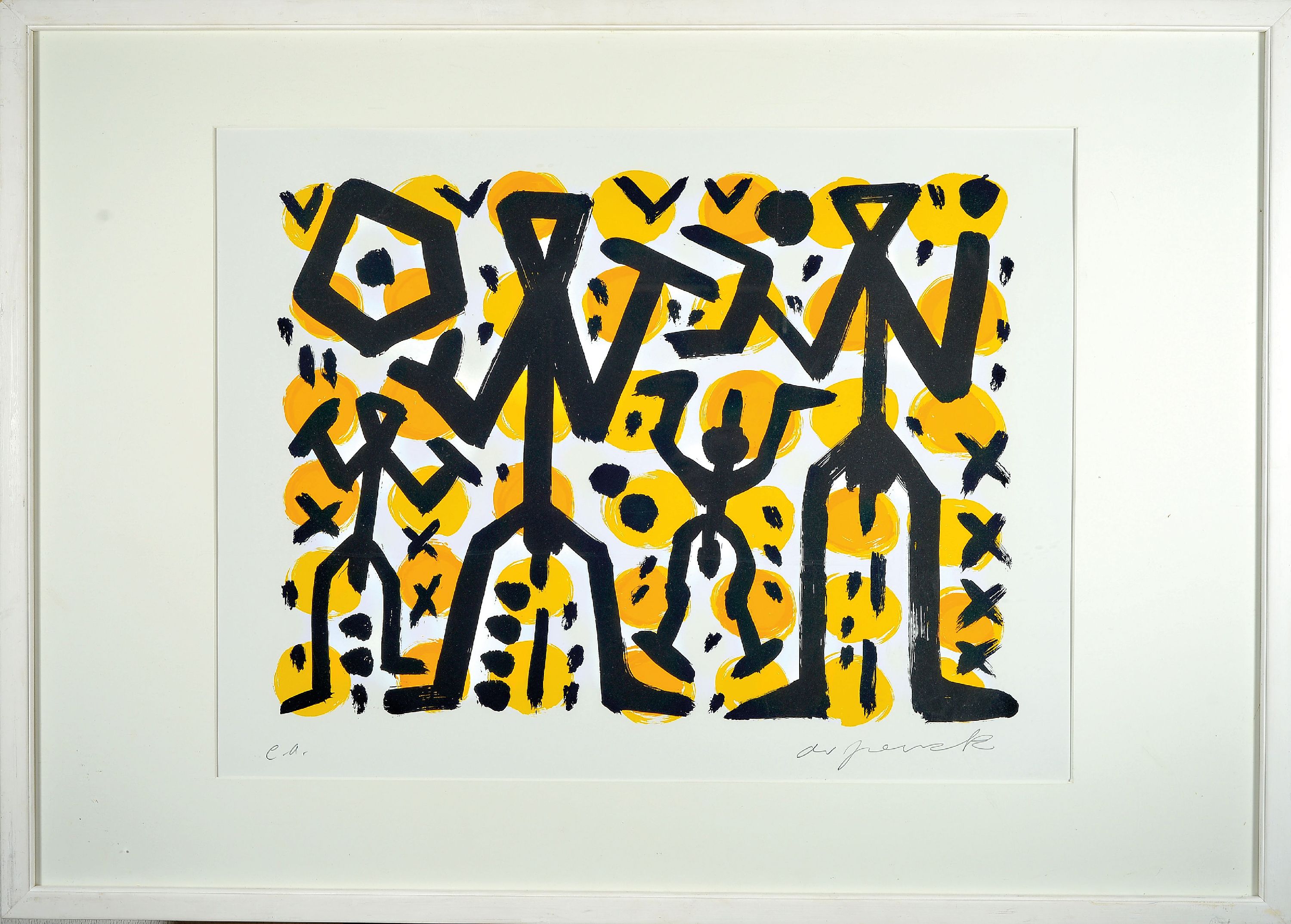 Detail k: A.R. Penck, 1939-2017, Ohne Titel, Farbserigraphie, handsigniert, bez.: e.a., ca. 44x60cm, PP, u.Gl., R. ca. 75x106cm