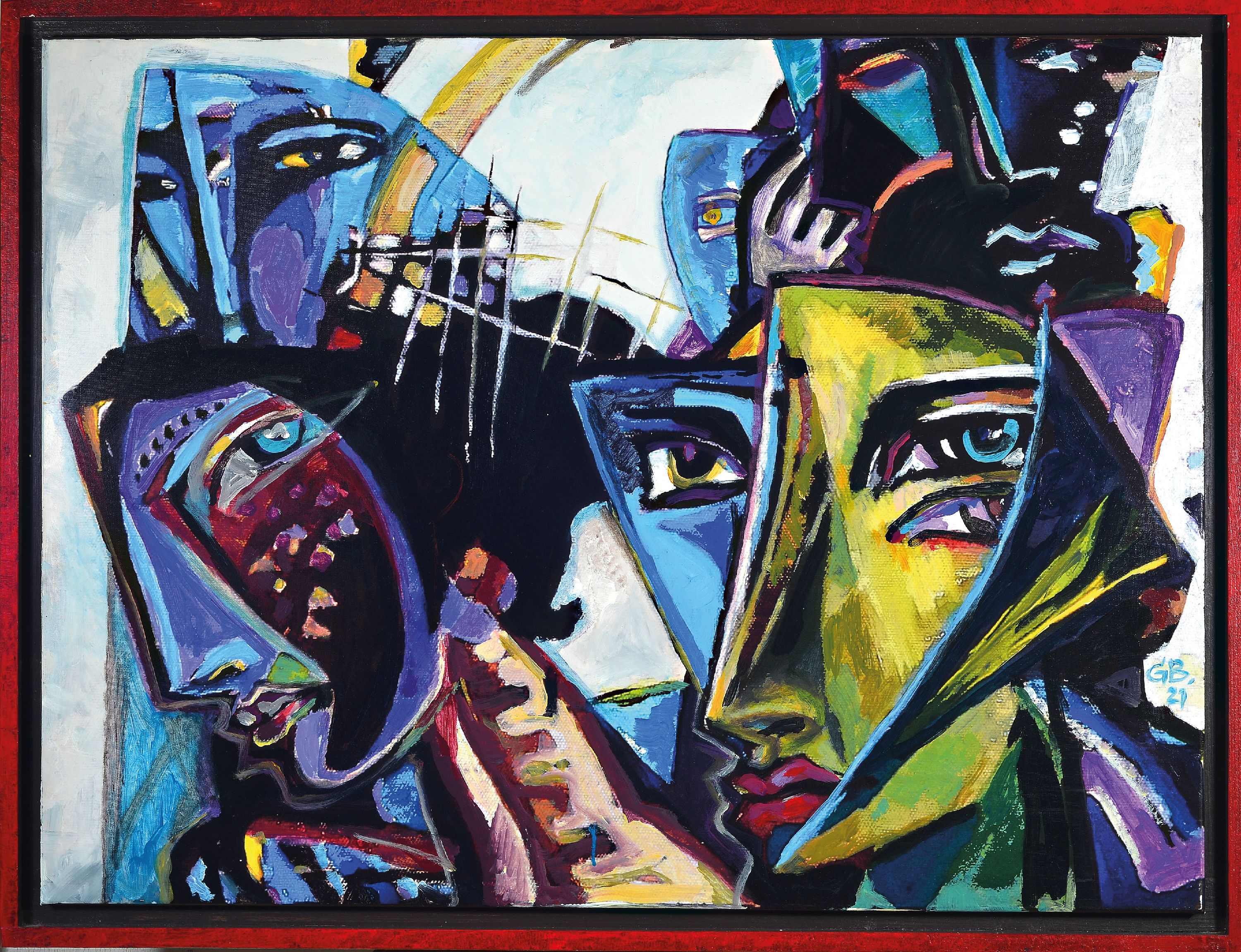 Detail k: Gottfried Bräunling, geb. 1947 Radebeul, Auf der Suche nach dir, Mischtechnik auf Lwd, monogr. und dat. , rückseitig signiert, ca. 75x100cm, Rahmen ...