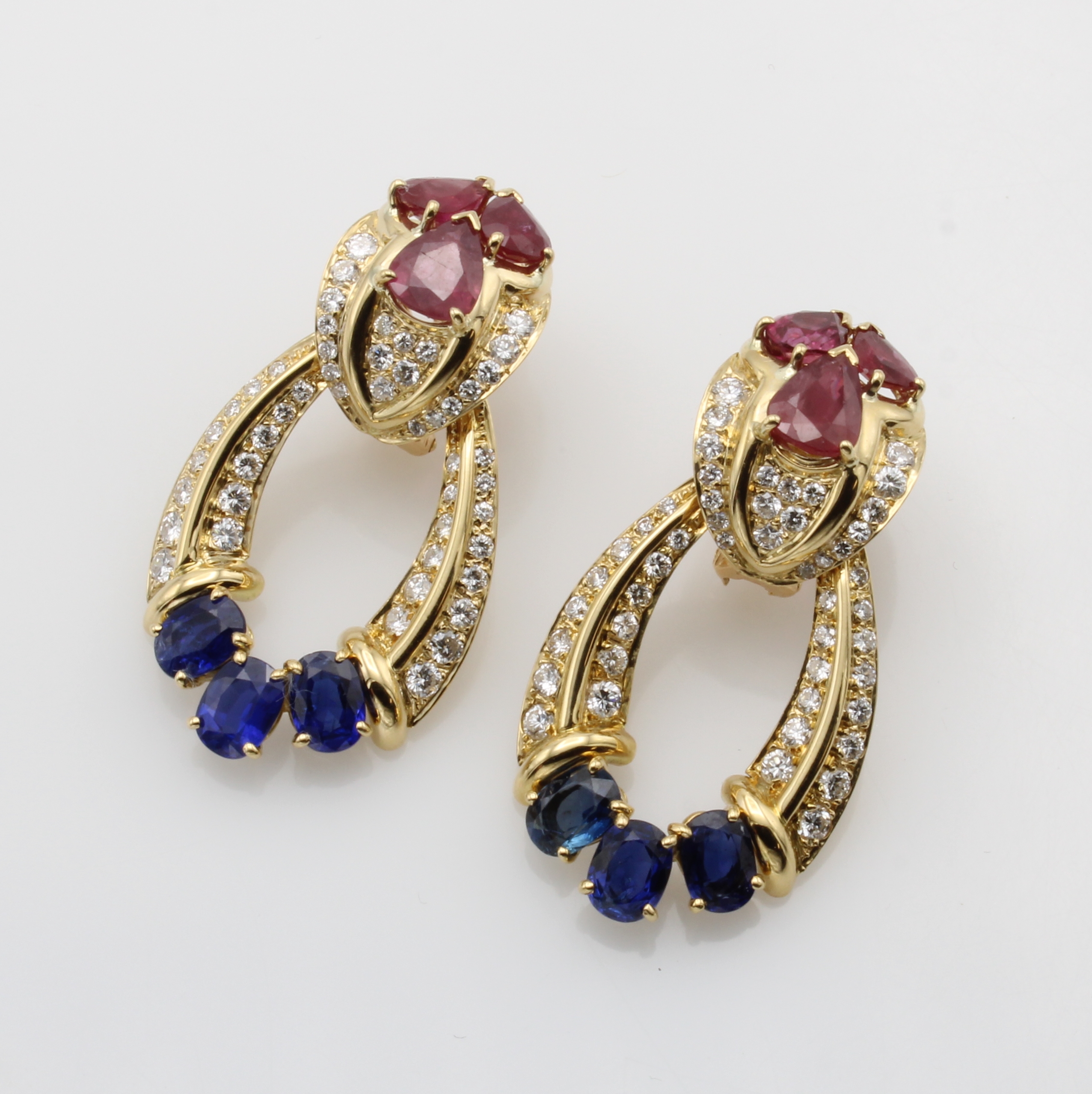 Image 27042171 - Paar Ohrgehänge mit Farbsteinen und Brillanten, GG 750/000, ovale Formen, 6 ...