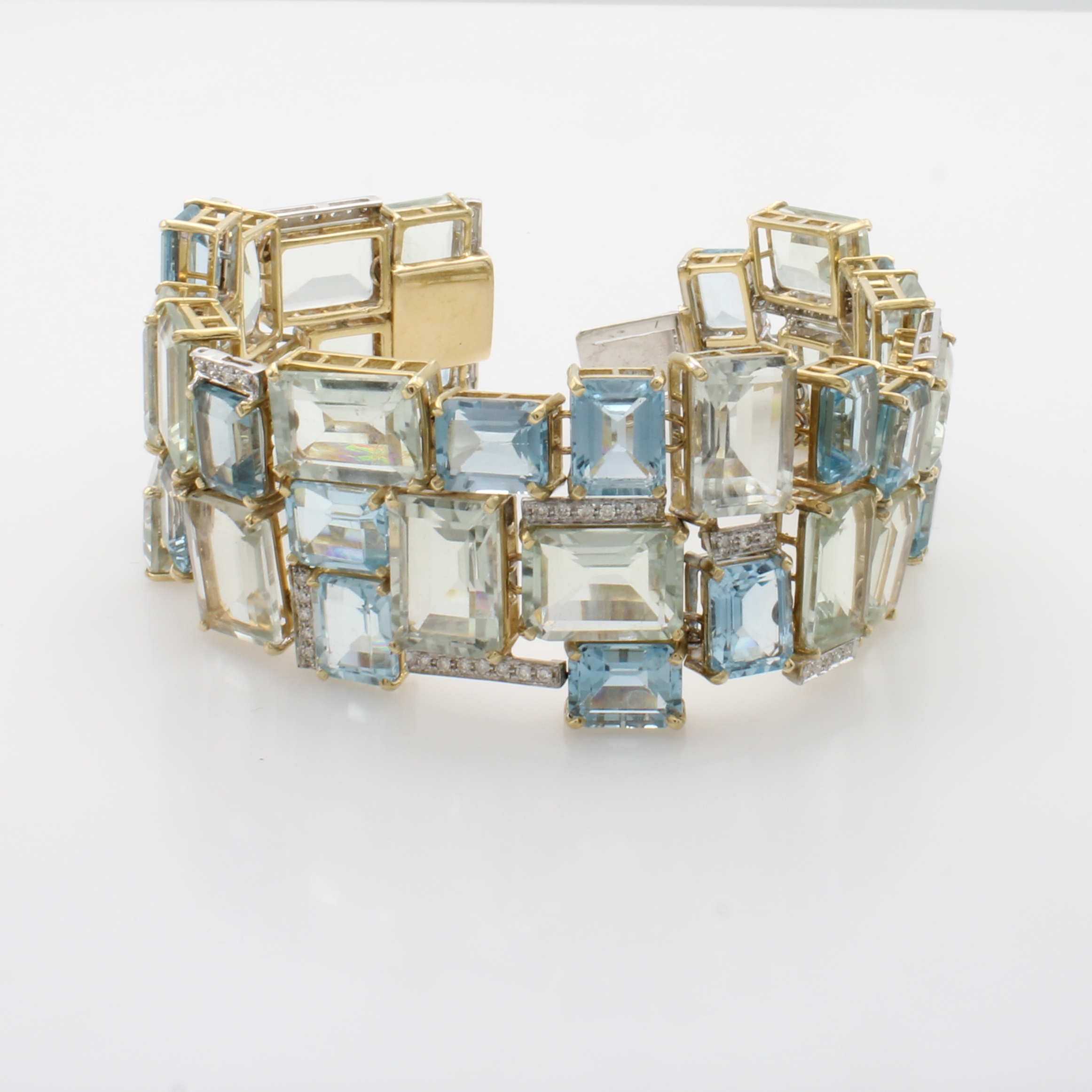 Image 27042180 - Ausgefallenes Armband mit Farbsteinen und Brillanten, RoséG/WG 585/000, achteck. ...