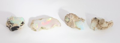 27042103b - Lot 4 lose Rohopale, total ca. 30 ct, schönes Farbspiel mit Muttergestein ...