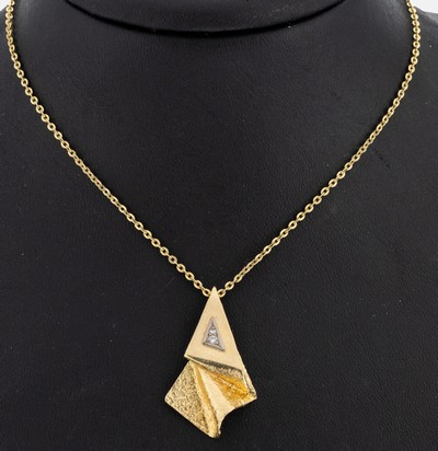 Image 14 kt Gold Diamant-Anhänger, GG 585/000, abstrakte Gestaltung, Oberfläche part. ...