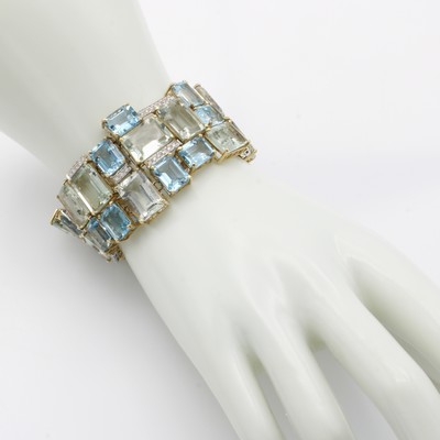 27042180a - Ausgefallenes Armband mit Farbsteinen und Brillanten, RoséG/WG 585/000, achteck. ...