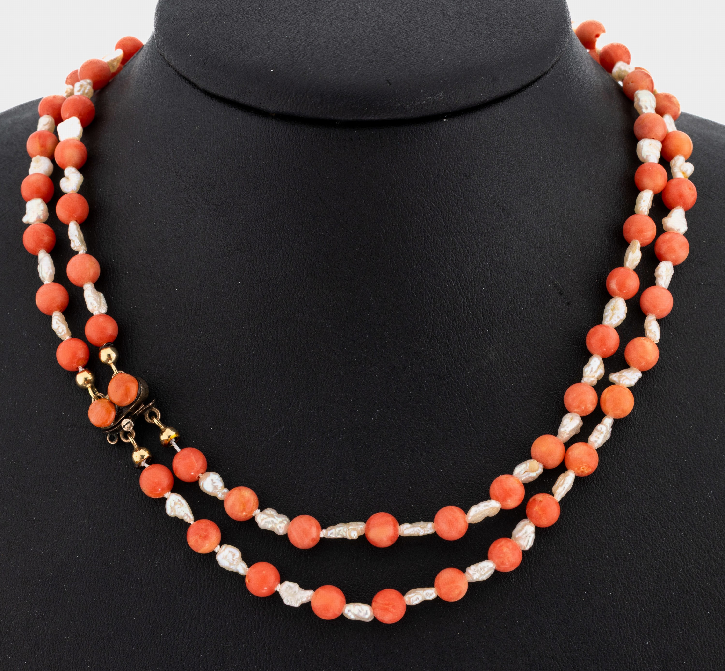 Image 27042219 - Korallen-Perl-Collier, 2-rhg., im Wechsel, Korallen-Kugeln, D. ca. 5.8 mm, und barocke ...