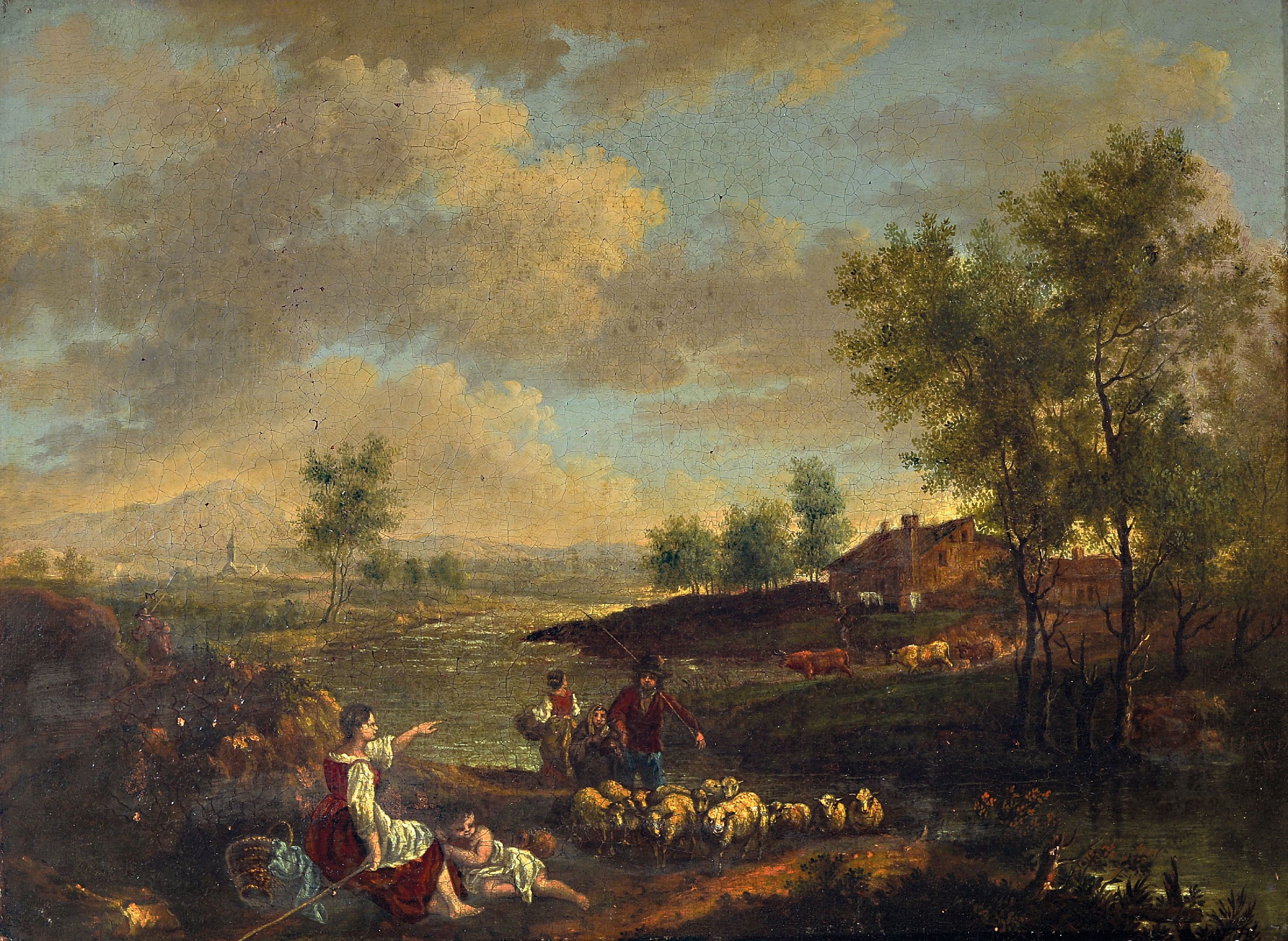 Image 27042239 - Zuschreibung: Francesco Zuccarelli, 1702 Pitigliano-1788 Florenz, pastorale Landschaft ...