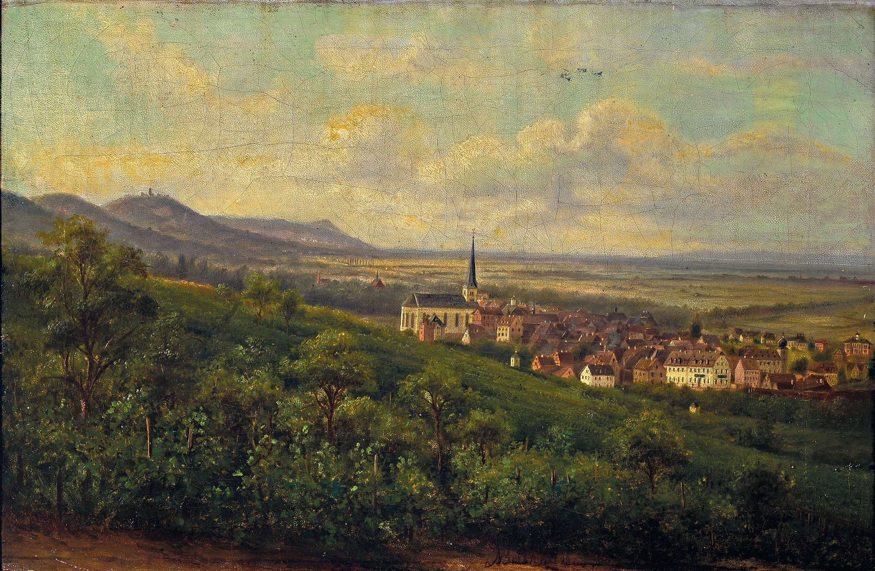 Image 27042246 - Ungedeuteter Künstler des 19.Jh., Ansicht von Bensheim, Blick über die Stadt in die ...