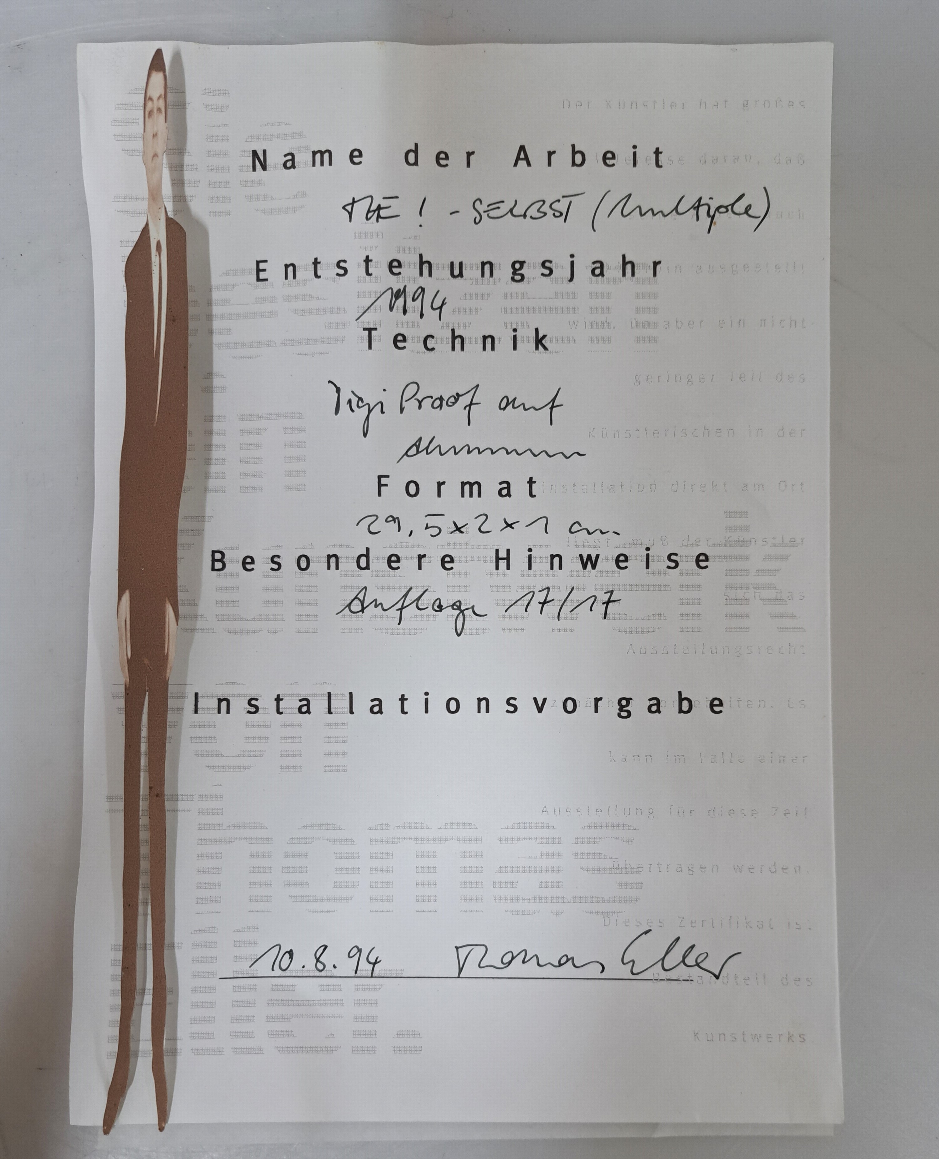 Detail a: Thomas Eller, geb. 1975, The ! Selbst, Multiple, Digitalprint auf Aluminium, aus dem Jahr 1994, hrsg. anläßlich der Ausst. im Neuen berliner ...