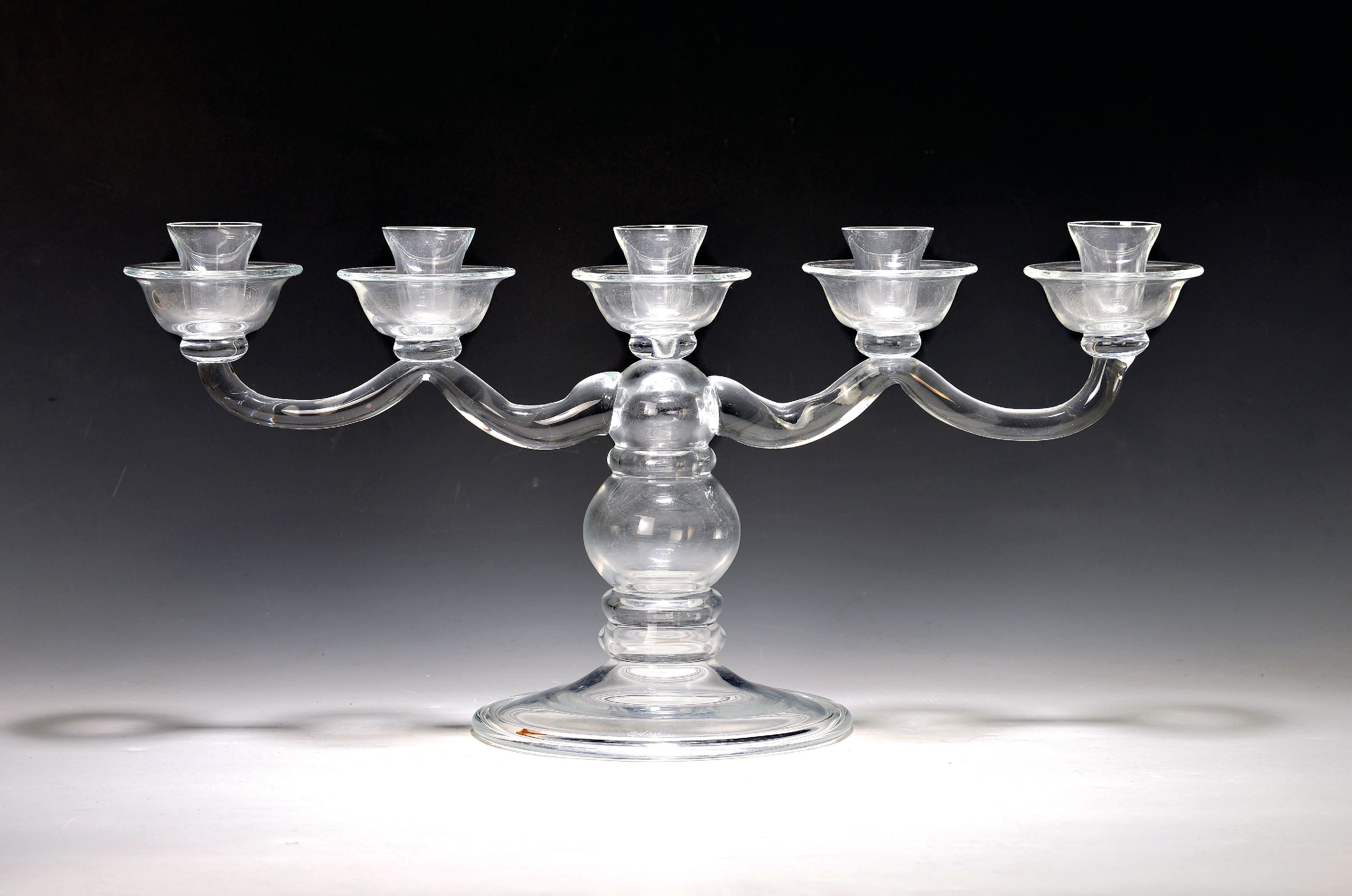 Image 27042255 - 5-flammiger Glasleuchter, Cleybergh, Belgien, ausgehendes 20.Jh., farbloses Glas, auf ...