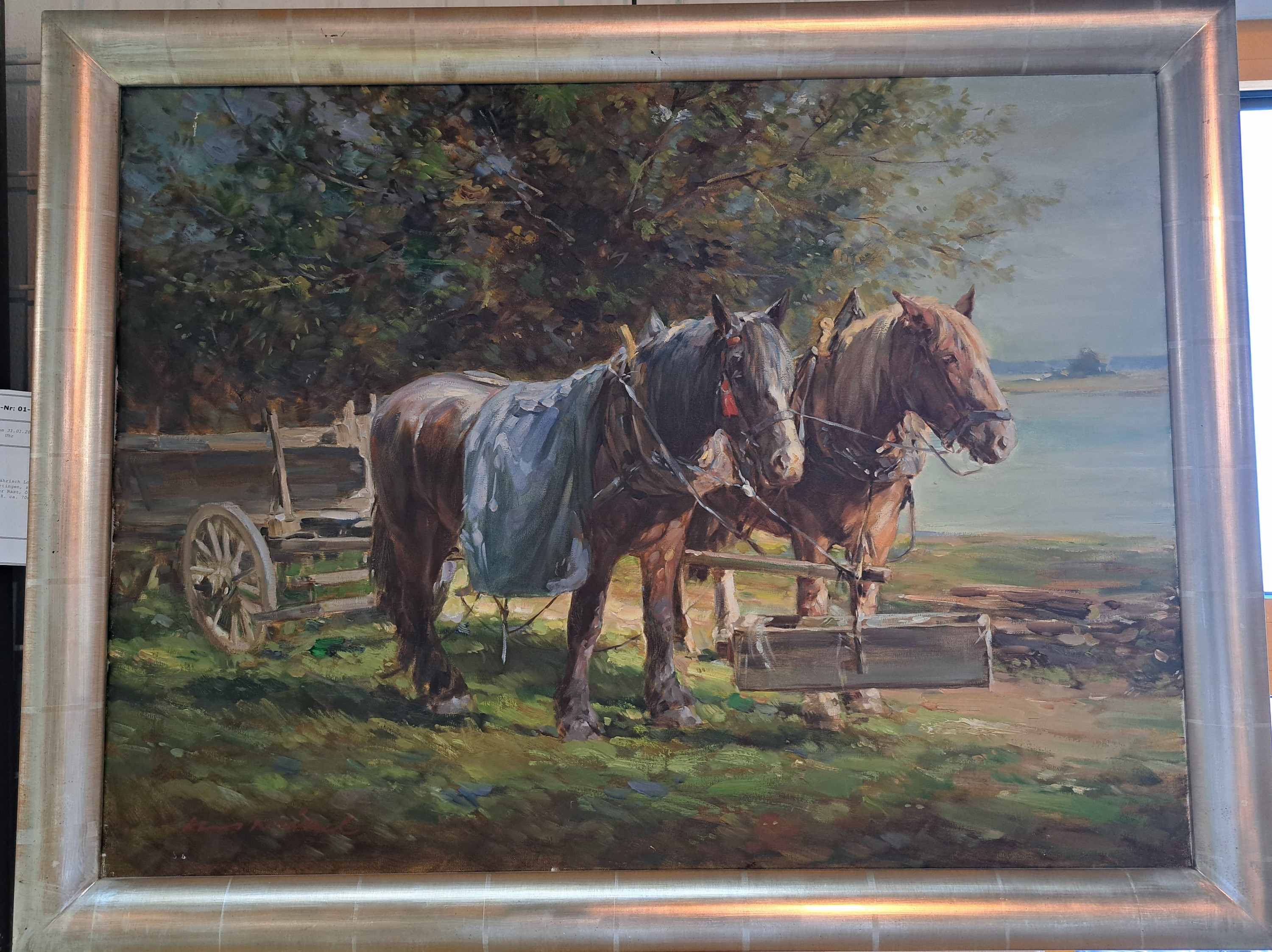 Detail b: Hans Nickel, 1916 Mährisch Lotschnau-1986 Altdorf bei Nürtingen, zwei Arbeitspferde bei der Rast, Öl/Lwd, sign., ca. 60x80cm, R. ca. 70x90cm, ...