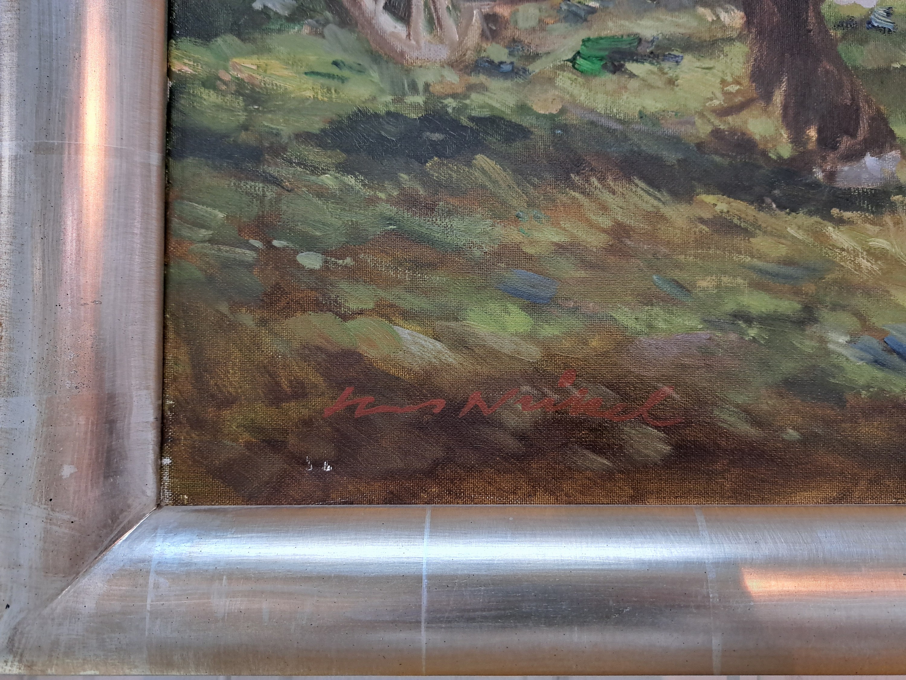 Detail e: Hans Nickel, 1916 Mährisch Lotschnau-1986 Altdorf bei Nürtingen, zwei Arbeitspferde bei der Rast, Öl/Lwd, sign., ca. 60x80cm, R. ca. 70x90cm, ...