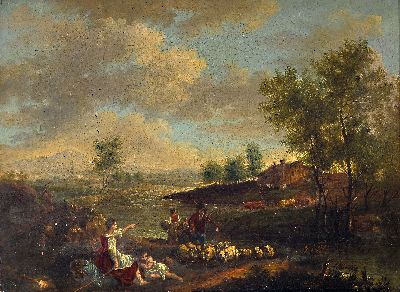 Image Zuschreibung: Francesco Zuccarelli, 1702 Pitigliano-1788 Florenz, pastorale Landschaft ...
