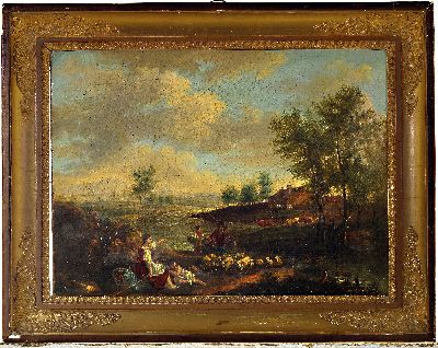 27042239k - Zuschreibung: Francesco Zuccarelli, 1702 Pitigliano-1788 Florenz, pastorale Landschaft ...