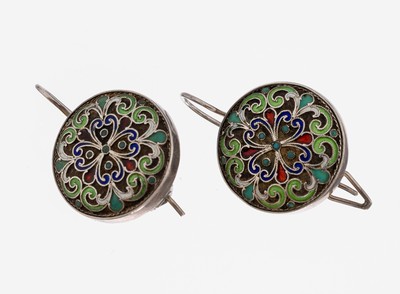 Image Paar Email-Ohrhänger, 925er Silber, rund, Cloisonne-Email, polychrom, floral, ...