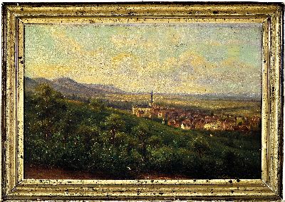 27042246k - Ungedeuteter Künstler des 19.Jh., Ansicht von Bensheim, Blick über die Stadt in die ...