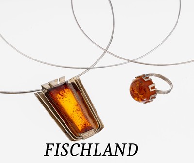 Image FISCHLAND Bernstein-Konvolut, 835er Silber,best. aus: 1 Anhänger, geometrisch, ...