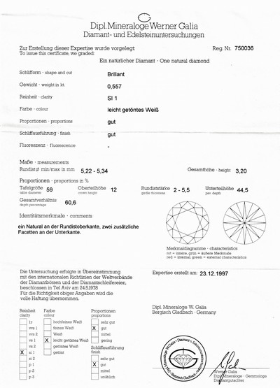 27042274a - Paar 18 kt Gold Brillant-Ohrstecker, GG 750/000, je 1 Brillant laut Galia-Expertise von ...