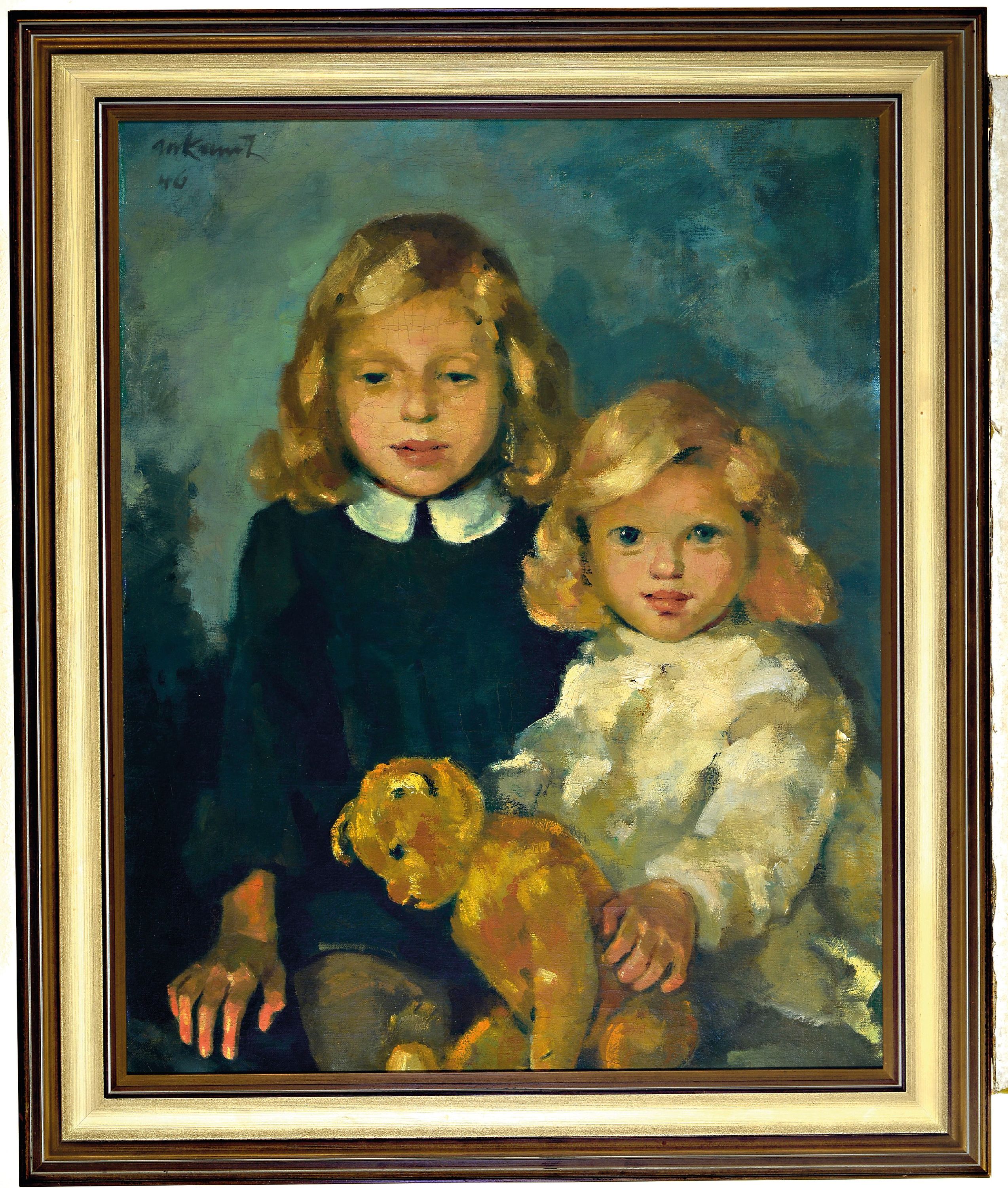 Detail k: Manfred Kandt, 1922 Danzig-1992 Rostock, "Zwei Kinder", 1946, Frühwerk in neusachlichem Duktus, rechts oben signiert und datiert, verso ...