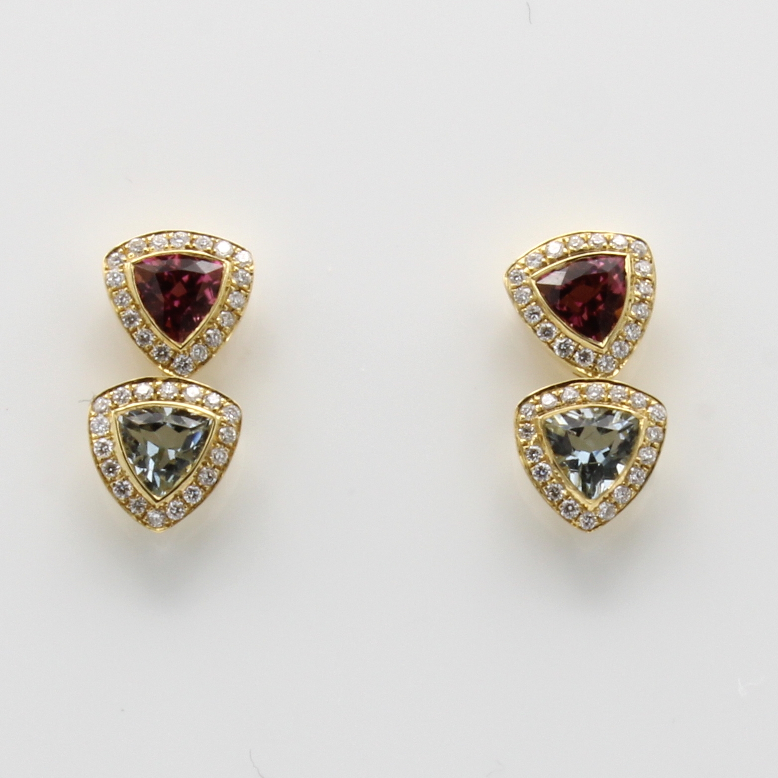 Image 27042361 - Paar Ohrstecker mit Turmalinen, Aquamarinen und Brillanten, GG 750/000, 2 pink Turmaline ...