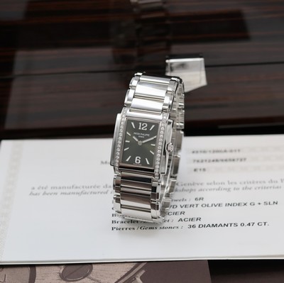 Image PATEK PHILIPPE Twenty-4 Damenarmbanduhr Referenz 4910/1200A-011, quarz, Edelstahlgeh. ...