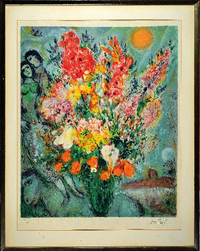 27042376k - Marc Chagall, 1887-1985, Farblithographie nach einem Gemälde, auf Japanpapier, rechts ...