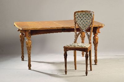 Image Ausziehtisch mit 6 Stühlen, im Jugendstil, Frankreich, um 1900, Eiche massiv, Tisch zum ...