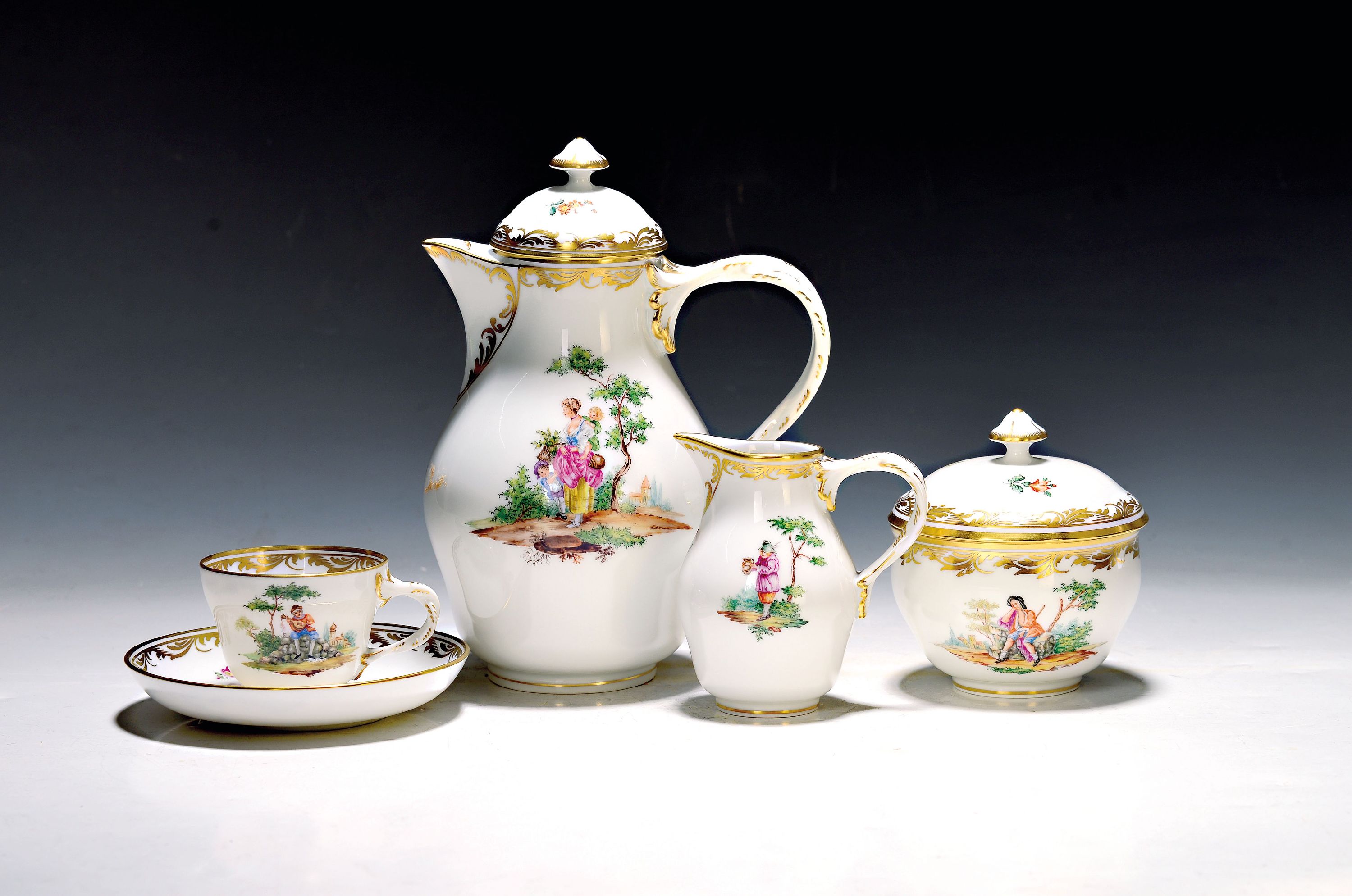 Image 27042404 - Mokka/-Espressoservice für 6 Personen, Augarten Wien, 20. Jh., bunt dekoriert mit ...