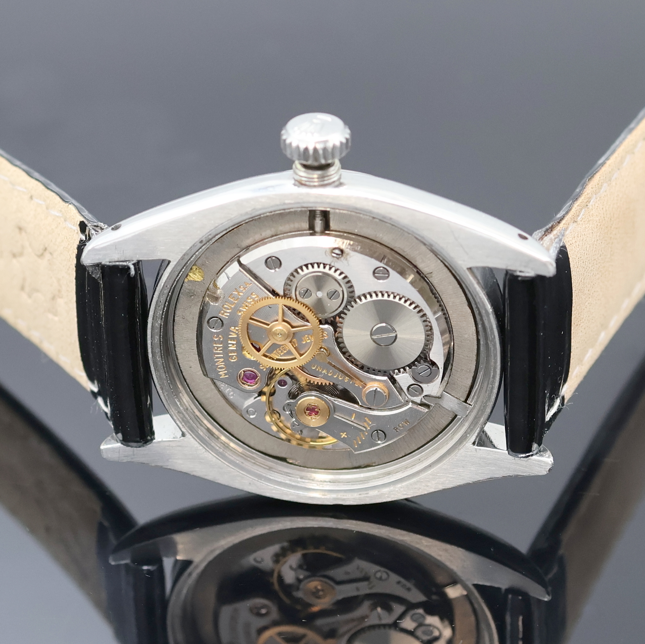 Detail e: ROLEX Oyster Precision Herrenarmbanduhr Referenz 6426/6425, Schweiz 2. Quartal 1966 lt. Gravur im Boden, Handaufzug, verschr. Gehäuse, schwarze ...