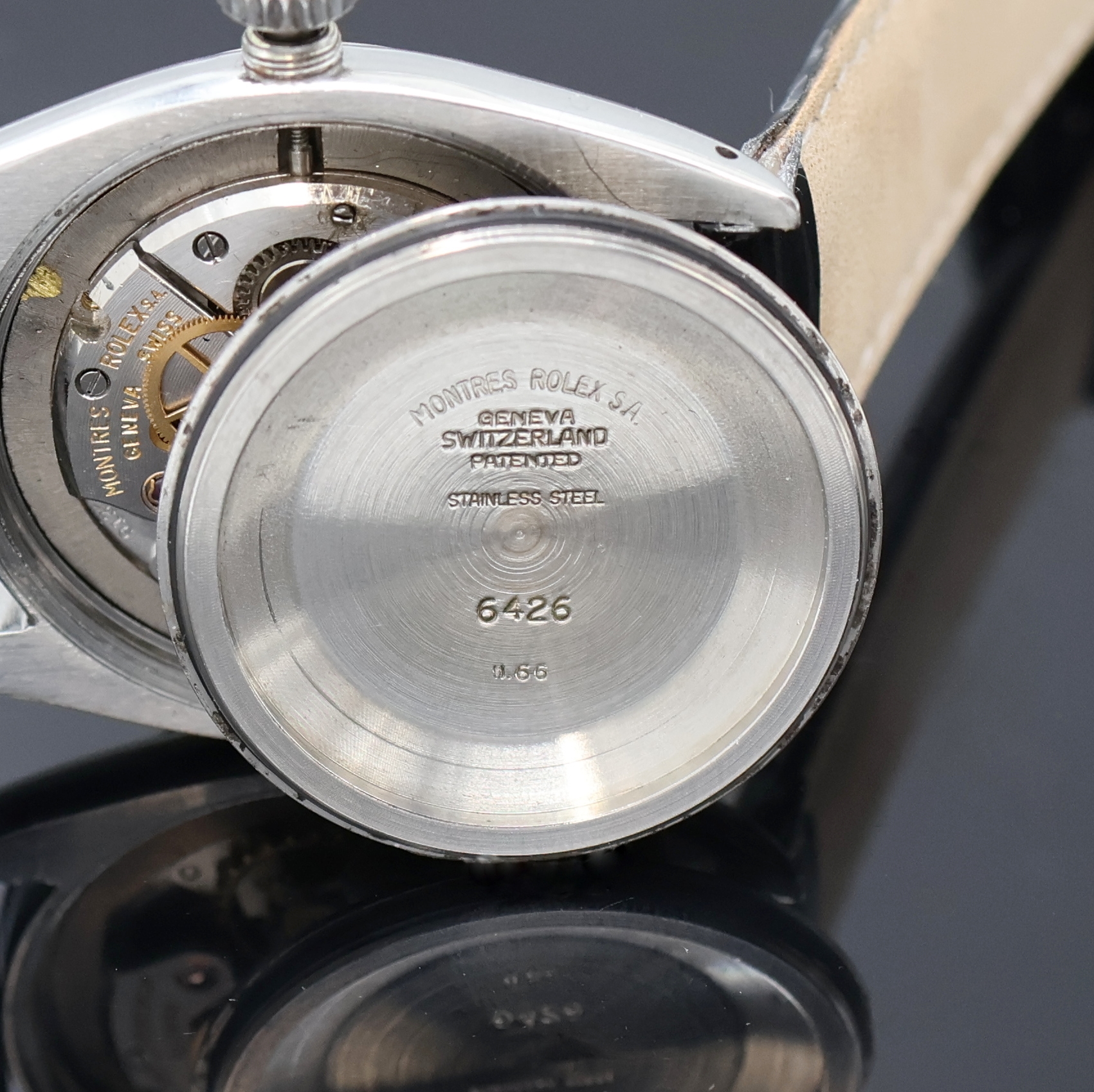 Detail f: ROLEX Oyster Precision Herrenarmbanduhr Referenz 6426/6425, Schweiz 2. Quartal 1966 lt. Gravur im Boden, Handaufzug, verschr. Gehäuse, schwarze ...