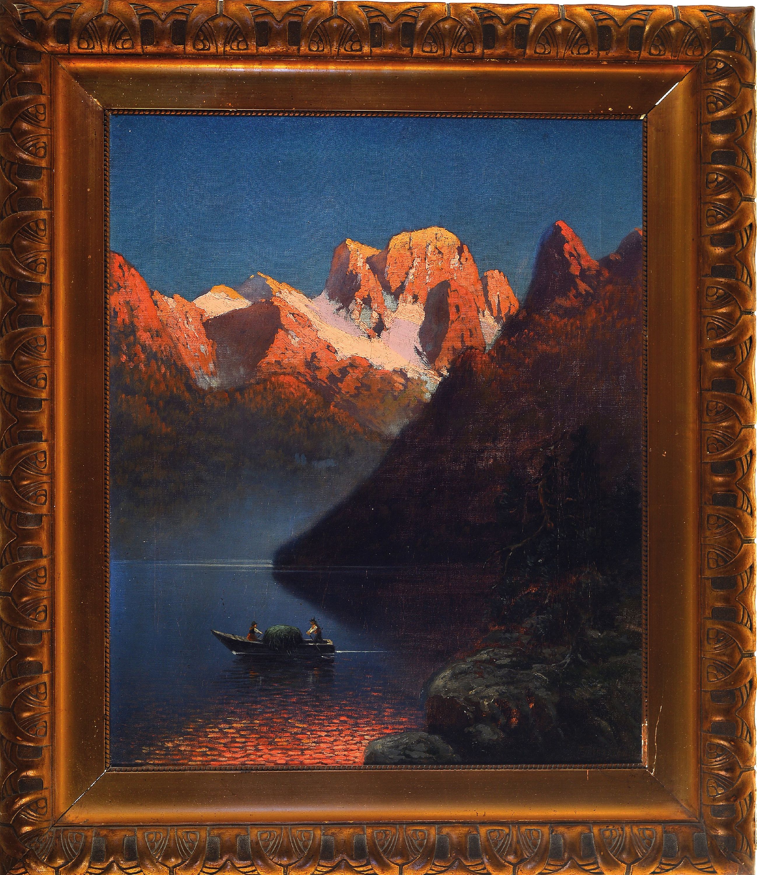 Detail k: F. Feist, wohl Ansicht vom Königsee mit Blick auf den Watzmann, Öl/Lwd., re. unten sign., dat. 1909 (?), ca. 65 x 52 cm, Jugendstilrahmen ca. 85 x ...