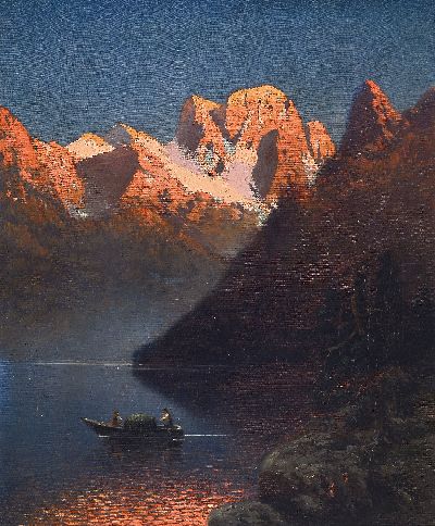 Image F. Feist, wohl Ansicht vom Königsee mit Blick auf den Watzmann, Öl/Lwd., re. unten ...