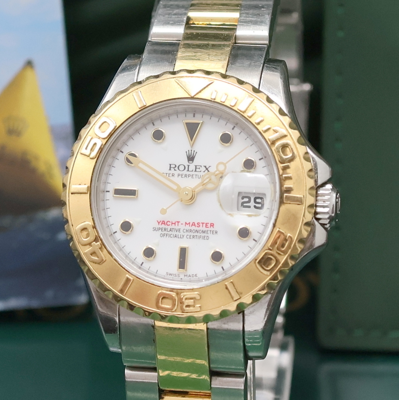 Detail a: ROLEX Oyster Perpetual Date Yacht-Master Damenarmbanduhr Referenz 169623, Schweiz verk. lt. beil. Pap. 08/2008, Automatik, LC 100, Chronometer der ...