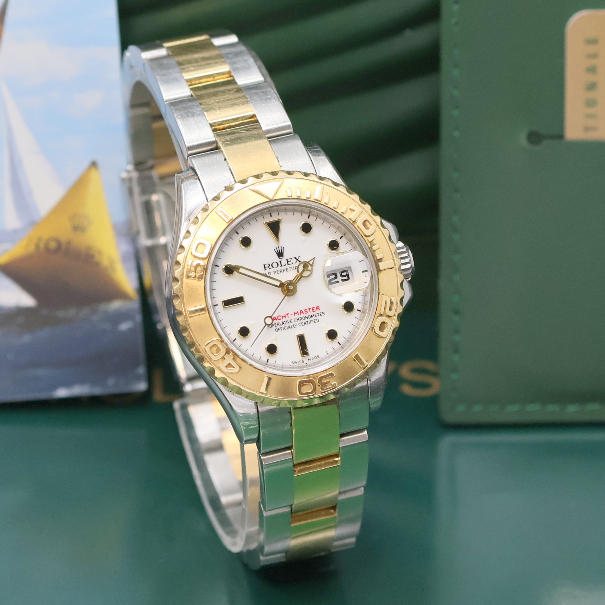 Detail b: ROLEX Oyster Perpetual Date Yacht-Master Damenarmbanduhr Referenz 169623, Schweiz verk. lt. beil. Pap. 08/2008, Automatik, LC 100, Chronometer der ...