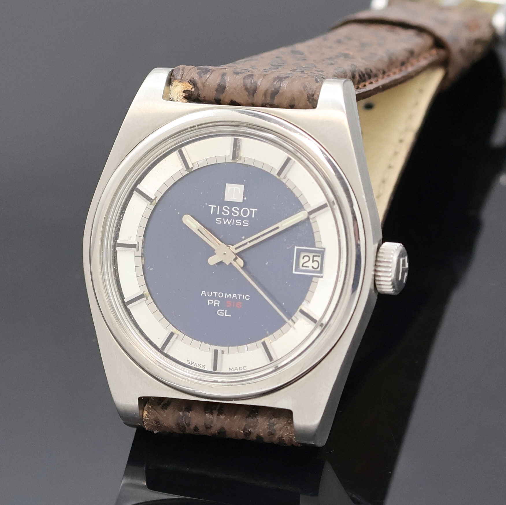 Detail a: TISSOT 2 Armbanduhren, beide Schweiz 1960/70er Jahre, Edelstahlgeh. mit verschr. Böden, 1 x Automatik, Model PR 516 GL, blaues Zifferbl. m. silb. ...