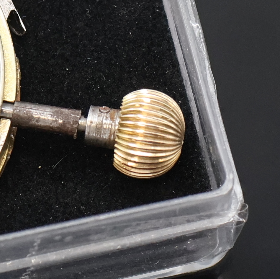 Detail c: Taschenuhrwerk mit Repetition und Schaltradchronograph, Schweiz um 1900, verg. Ankerwerk, Schr.-Unr., Schlag auf Tonfeder, Emailzifferbl. sign. ...