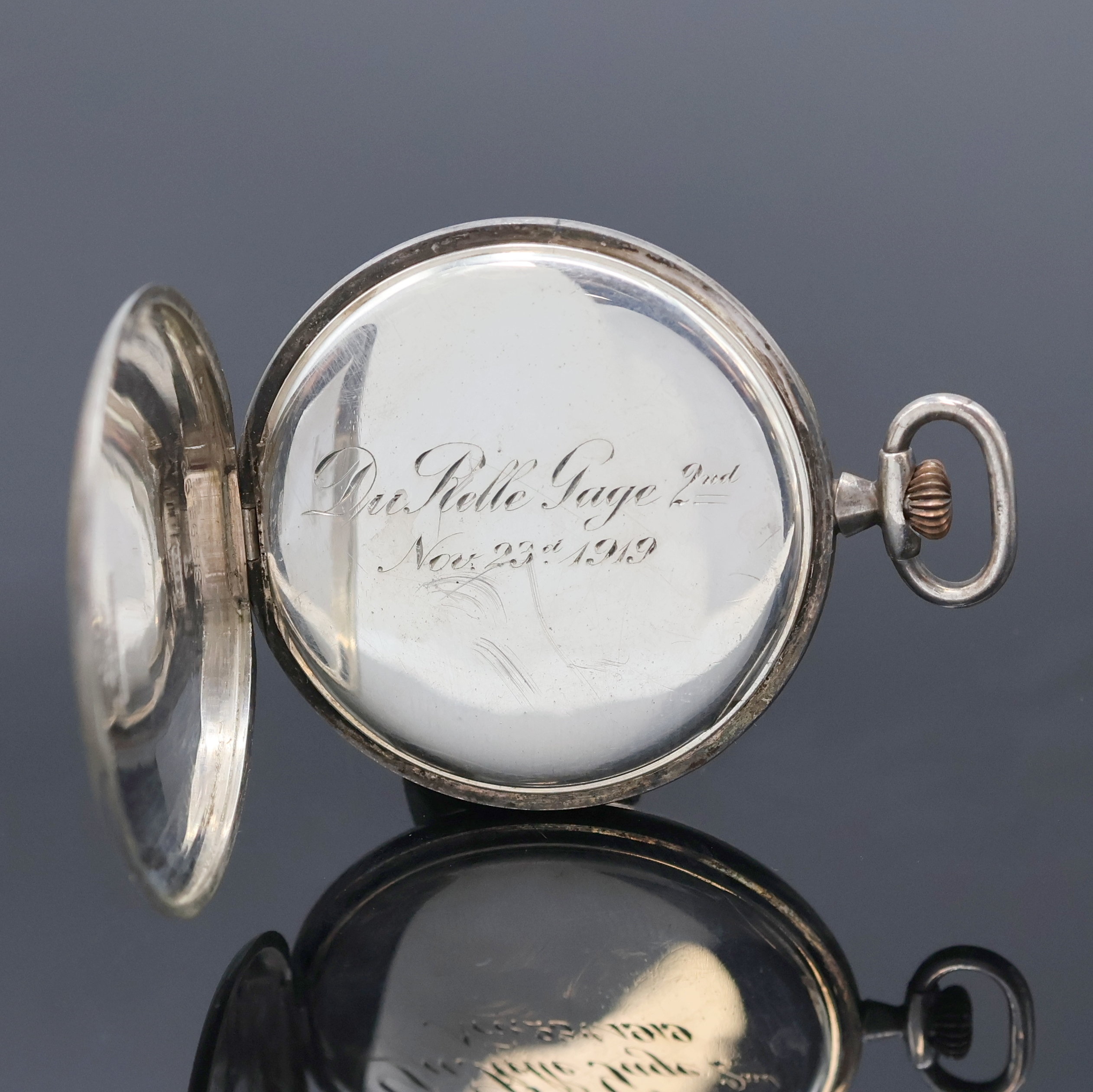 Detail b: BAILEY, BANKS & BIDDLE co offene Sterlingsilber Herrentaschenuhr, Schweiz um 1919, silb. Zifferbl. m. arab. Zahlen fl., gebl. Zeiger, Boden m. ...