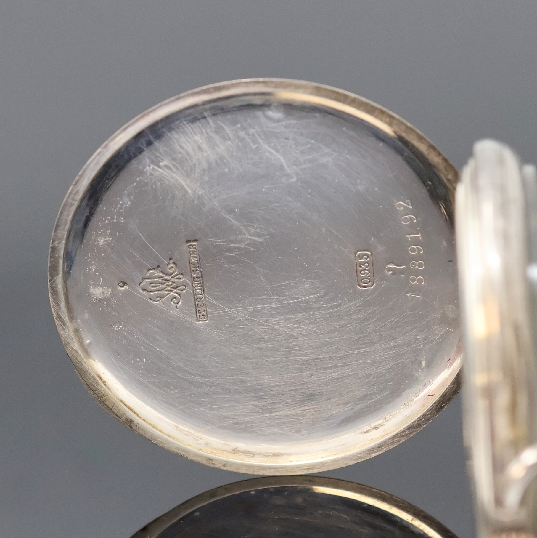 Detail c: BAILEY, BANKS & BIDDLE co offene Sterlingsilber Herrentaschenuhr, Schweiz um 1919, silb. Zifferbl. m. arab. Zahlen fl., gebl. Zeiger, Boden m. ...
