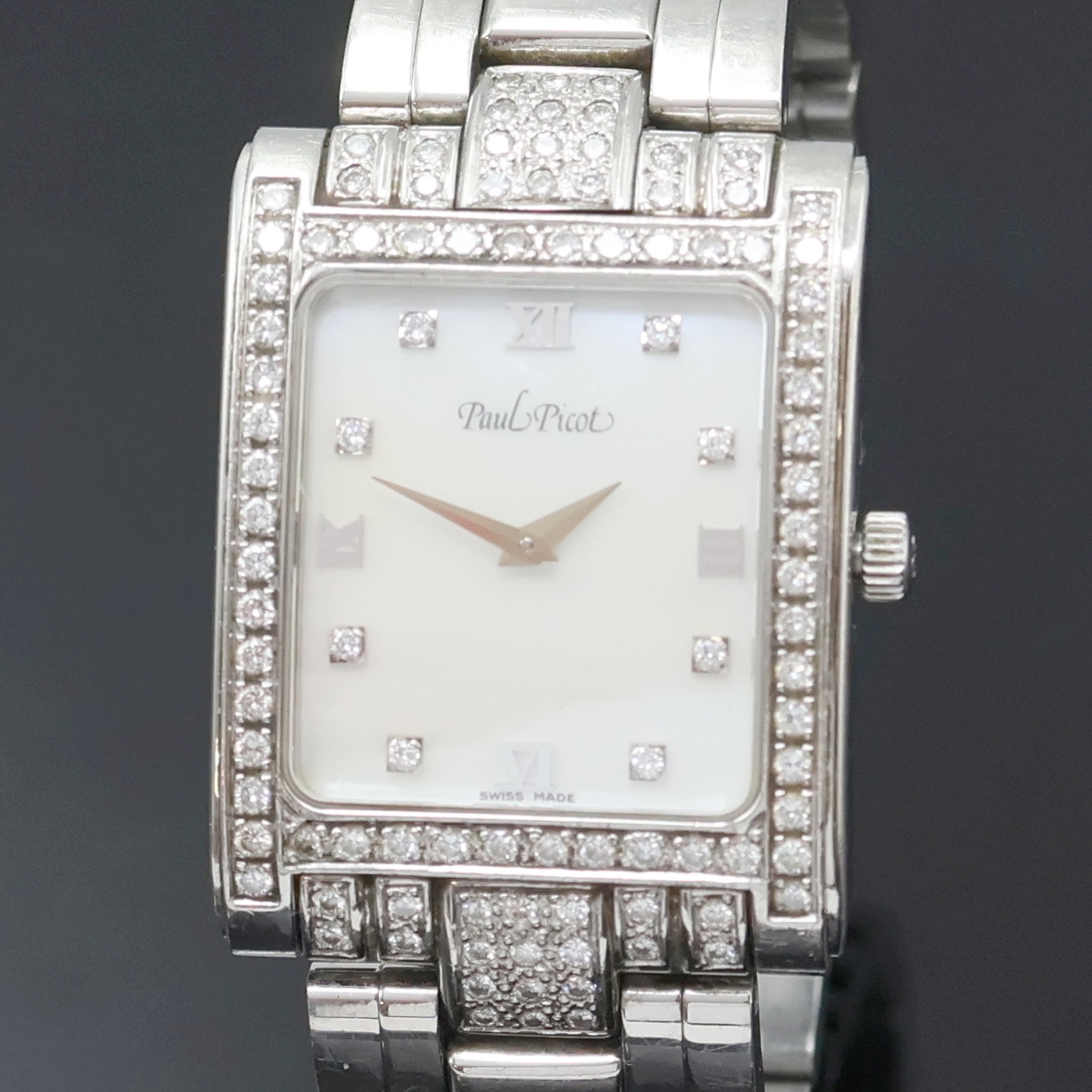 Detail a: PAUL PICOT Armbanduhr mit Diamanten Referenz 5028, Schweiz um 2005, quarz, Edelstahlgeh. aufw. m. Diamanten bes., Boden 4-fach verschr., orig. ...
