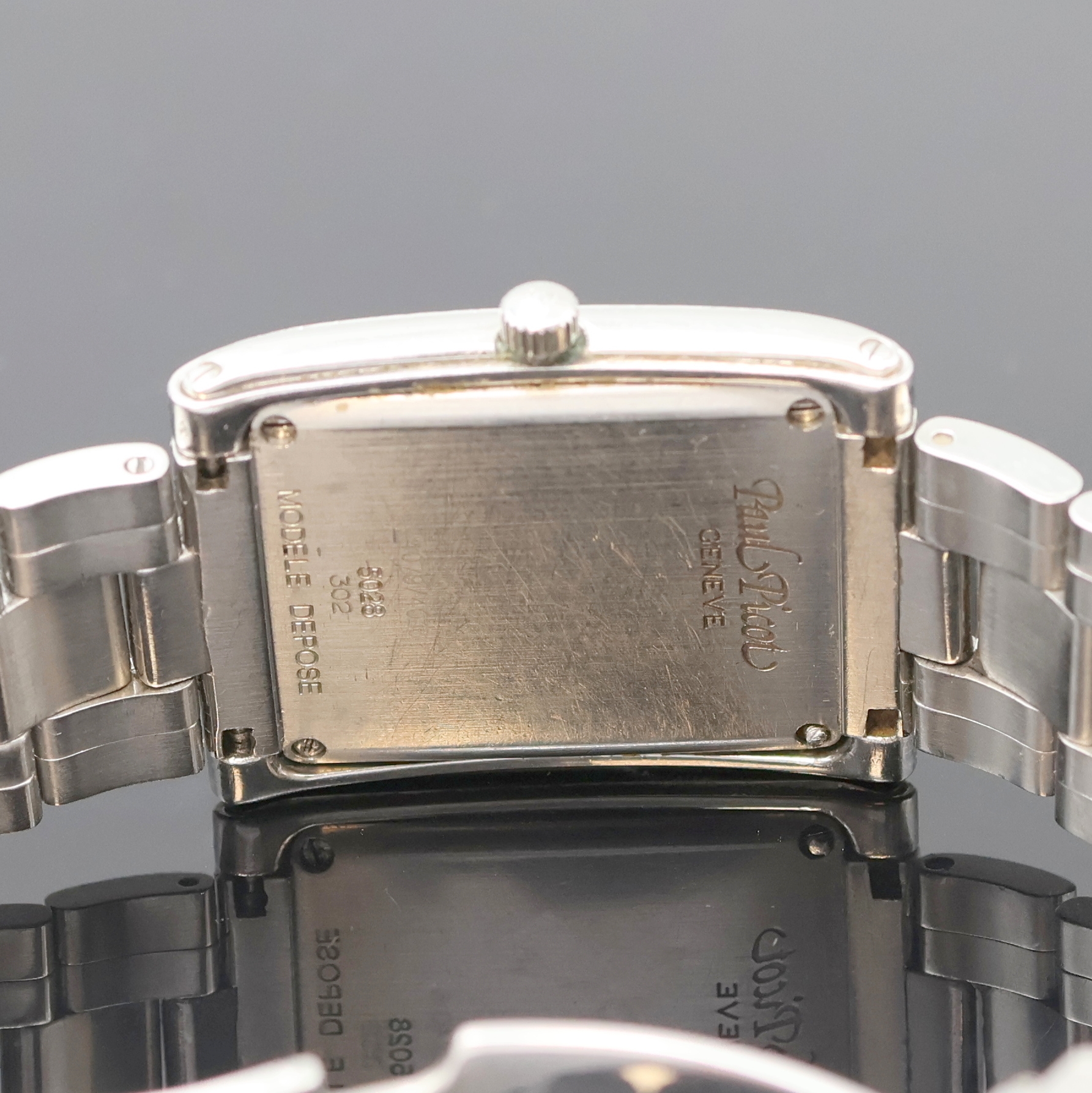 Detail e: PAUL PICOT Armbanduhr mit Diamanten Referenz 5028, Schweiz um 2005, quarz, Edelstahlgeh. aufw. m. Diamanten bes., Boden 4-fach verschr., orig. ...