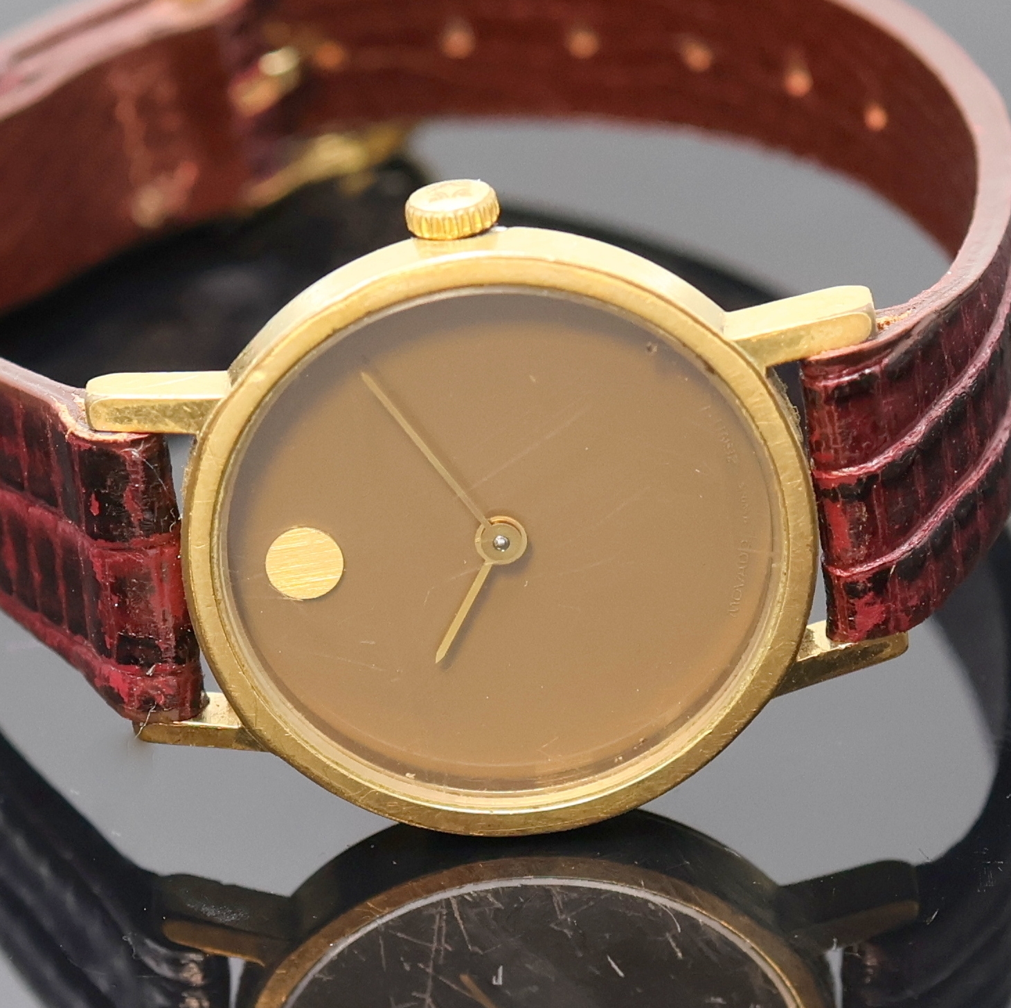 Detail a: MOVADO / ZENITH Damenarmbanduhr Serie Museumswatch Referenz 20.0511.355, Handaufzug,Schweiz um 1970, verg. Gehäuse, Edelstahlboden aufgedr., braunes ...
