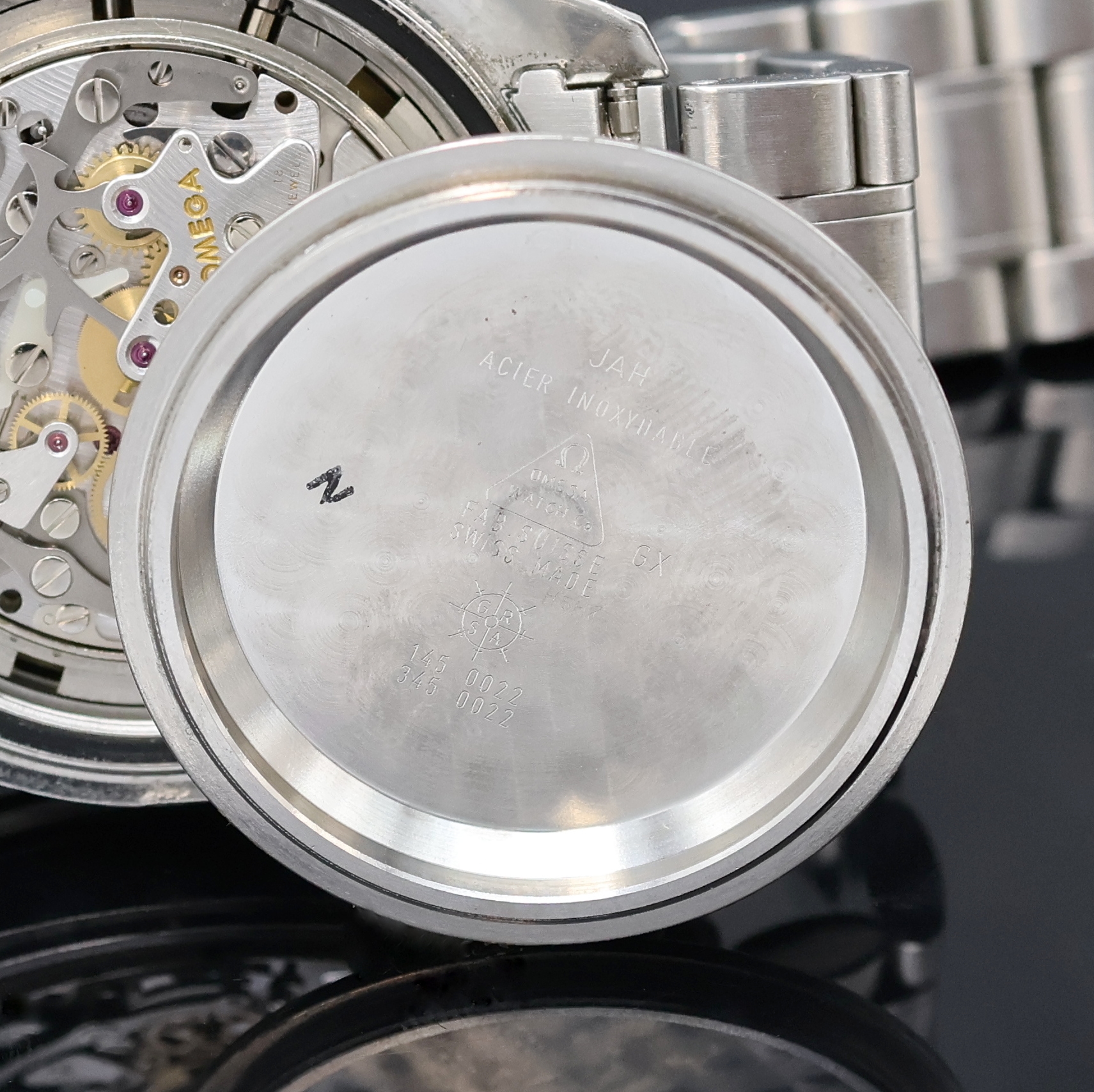 Detail g: OMEGA Speedmaster Professional Armbandchronograph Referenz 1450022/3450022, Schweiz um 1995, Handaufzug, Edelstahlgeh. inkl. orig. Gliederband m. ...