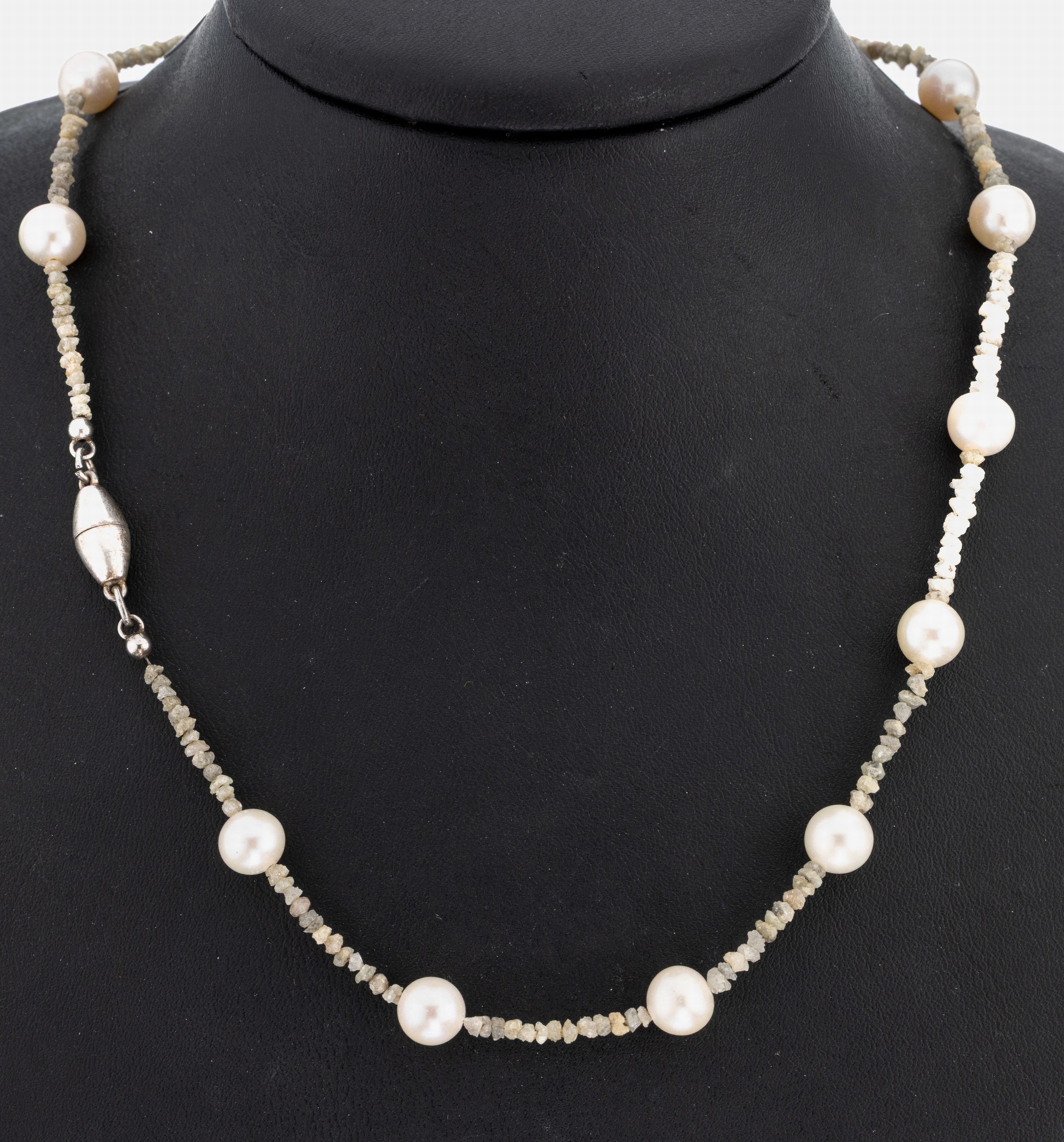 Image 27042552 - Perl-Diamant-Collier, Akoyazuchtperlen, D. ca. 8 mm, Rohdiamanten, L. ca. 45 cm, ...