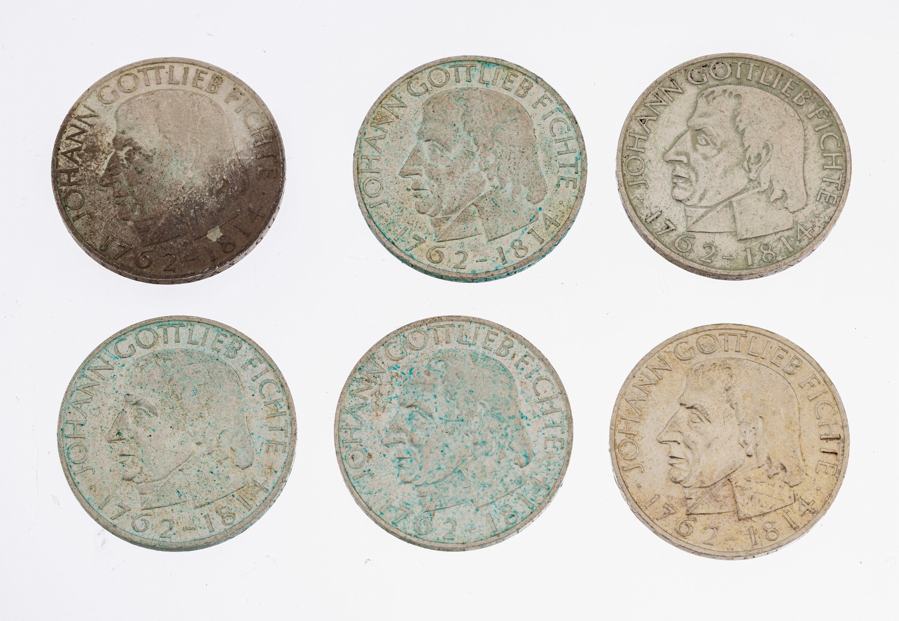 Image 27042577 - Konvolut 6 Silbermünzen, Deutschland, 1964,6 x 5 Mark Gottlieb Fichte