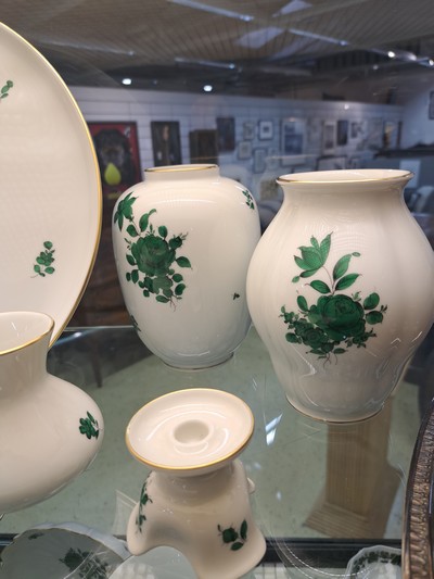 27042518d - Kaffeeservice, Wien Augarten, für 9 Personen, kupfergrüner Blumenbukettdekor, ...