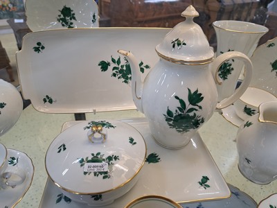 27042519f - Mokkaservice, Wien Augarten, Porzellan, kupfergrüner Blumendekor, kl. Kaffeekanne, 8 ...