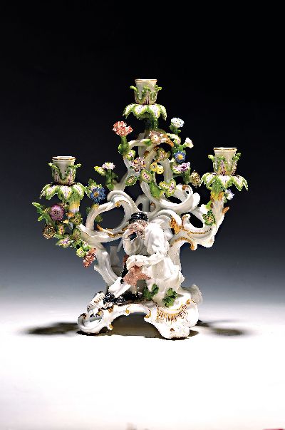 Image Rokokoleuchter, Meissen, um 1745/50, Entwurf J.J. Kaendler, Porzellan, hoher ...